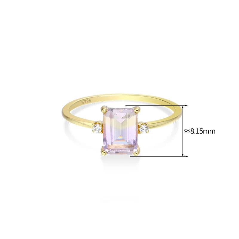 LAOOM Natural Ametrine Ring For Women Vintage Gemstone Rings Square Amethyst  925 Sterling Silver Gold Plated Fine Jewelry RI191