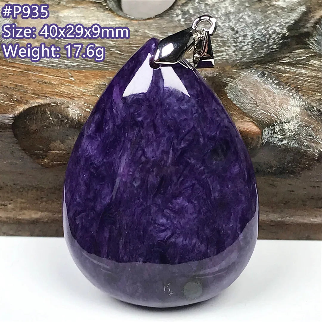 Colgante de collar de charoita morada natural de primera calidad, joyería para mujeres, hombres, regalo de suerte, cuentas de plata de cristal de belleza, piedra rusa AAAAA