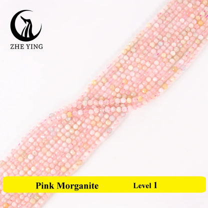 3mm Faceted Natural Stone Pink Morganite Beads Small Loose Spacer Beads for Jewelry Making Bracelet Necklace DIY Accessories