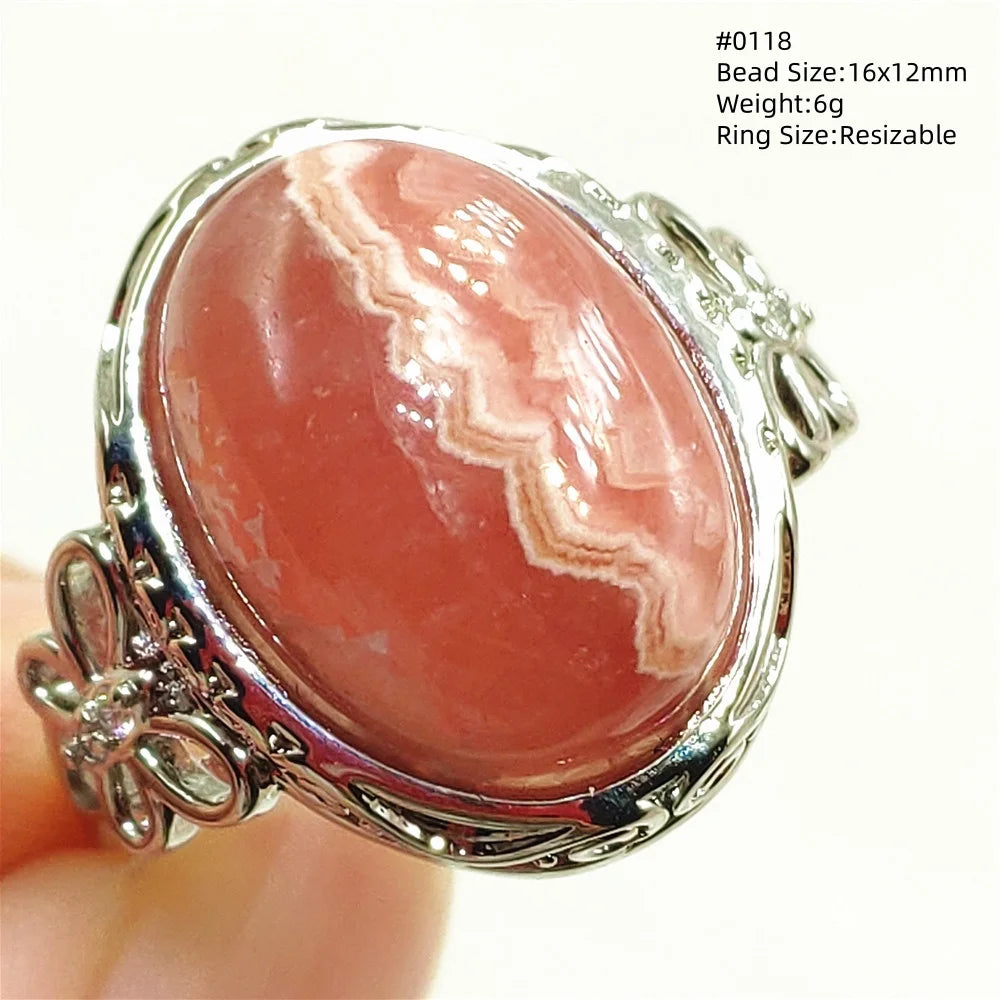 Natural Rose Rhodochrosite Ring Adjustable Ring Jewelry Woman Men Love Red Rhodochrosite Bead Healing Stone AAAAAA