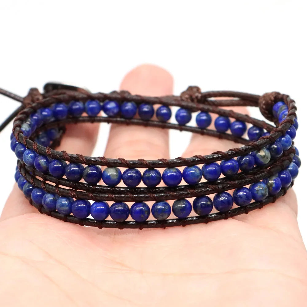 Bohemian Wrap Beads Bracelet For Women Men Natural Stone Turquoise 2 Strands Multilayer Leather Rope Woven Yoga Bangles Jewelry