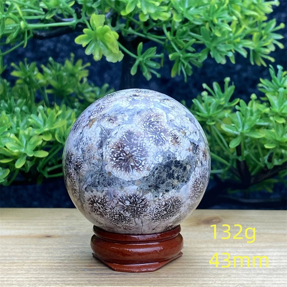 1pcNatural Green Cherry Blossom Stone Agate Gem Energy Sphere Healing Reiki Crystal Ball Garden Aquarium Home Decor Holiday Gift