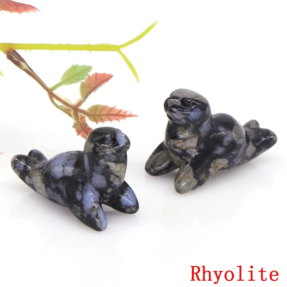 1.6" Sea Lion Statue  Obsidian ; Agate Crystal Carved Figurine for Reiki Healing  Home Decor