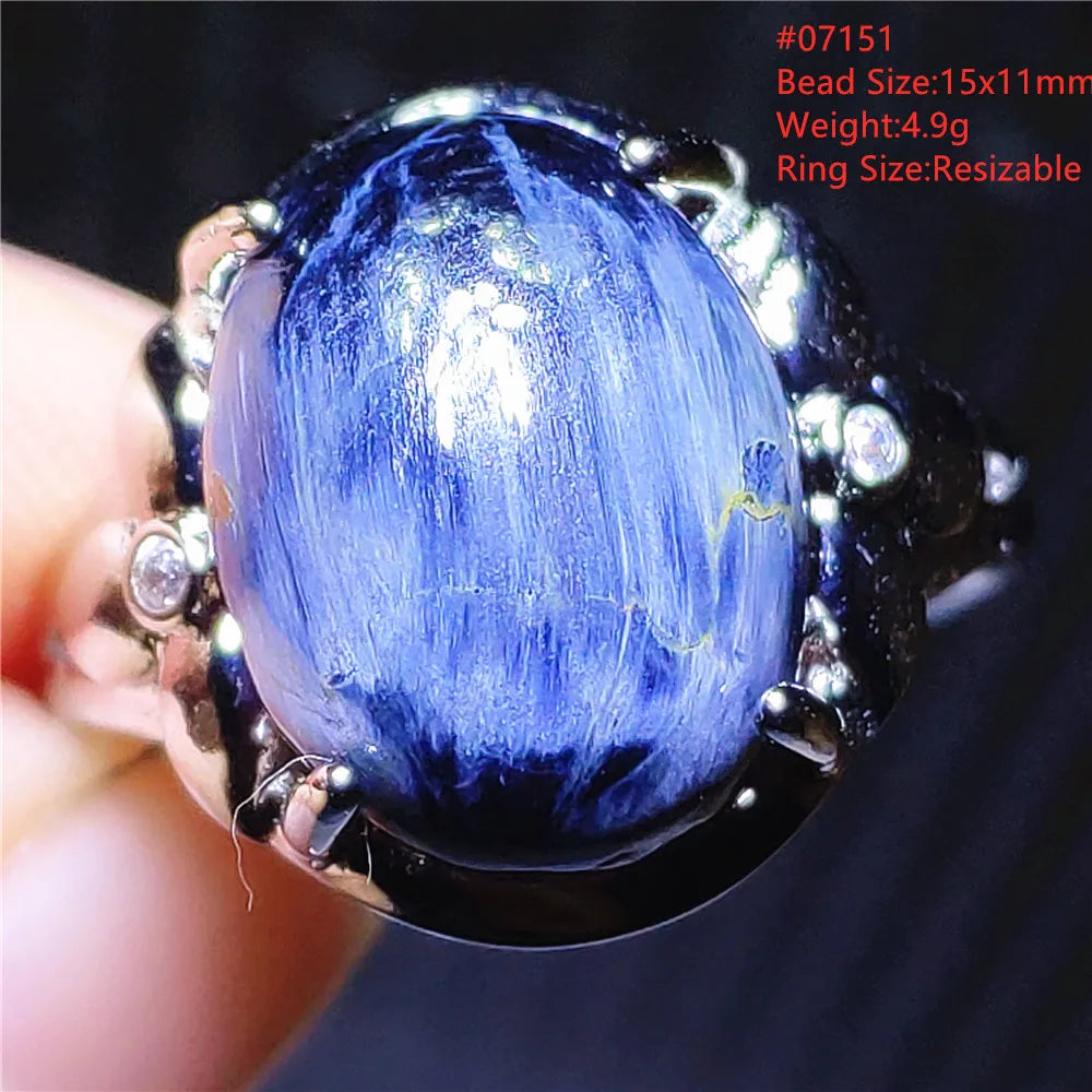 Natural Blue Pietersite Adjustable Ring Women Petersite Chatoyant Beads Namibia Fashion Jewelry Cat Eye Ring AAAAA