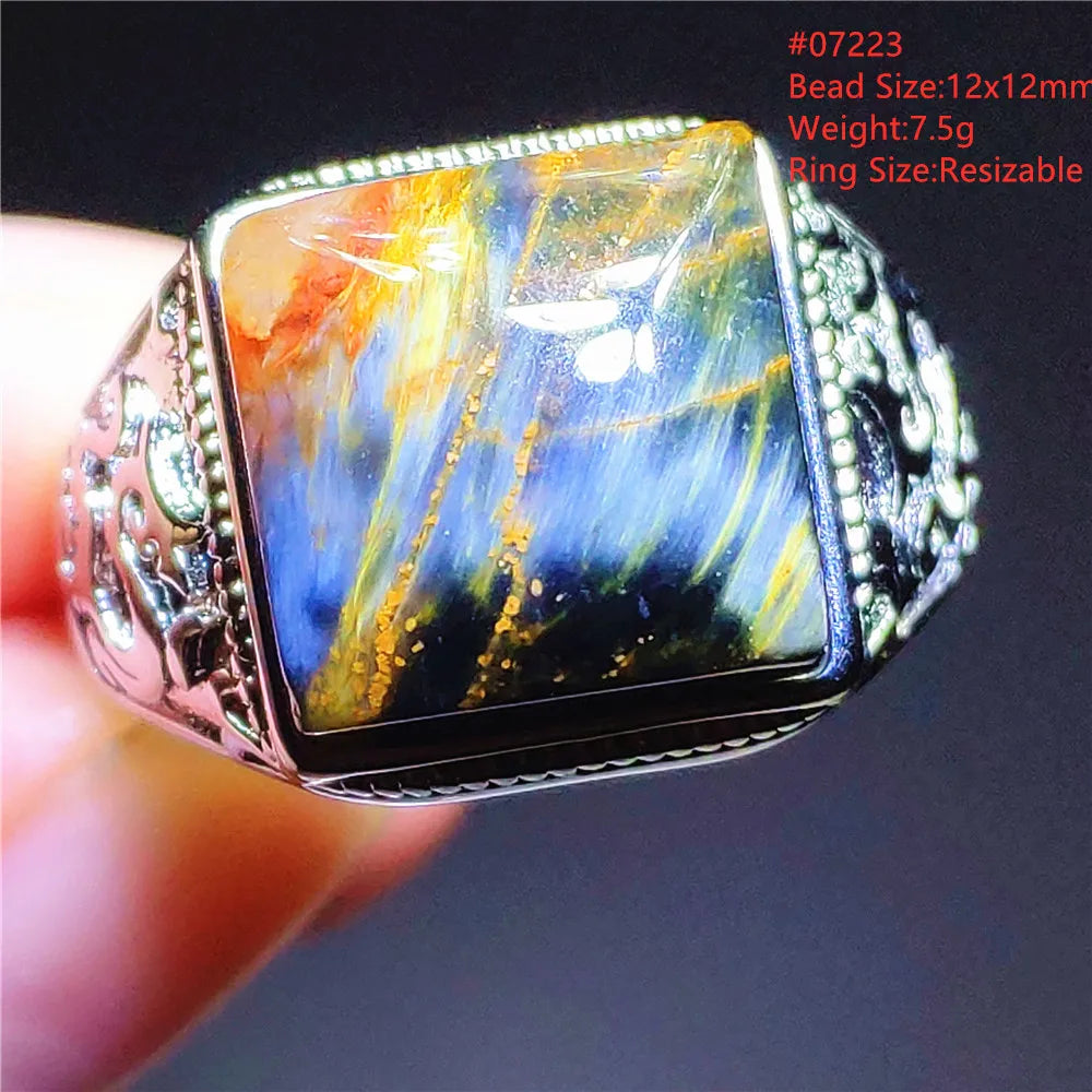 Natural Blue Pietersite Oval Adjustable Ring Women Jewelry Chatoyant Beads Namibia Jewelry Yellow Petersite Stone AAAAA