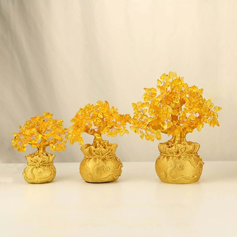 Grande Árvore da Sorte Criativa de Cristal Amarelo Citrino Chinês Feng Shui Árvore da Sorte do Dinheiro Árvore da Fortuna para Enfeite de Mesa Decoração de Casa