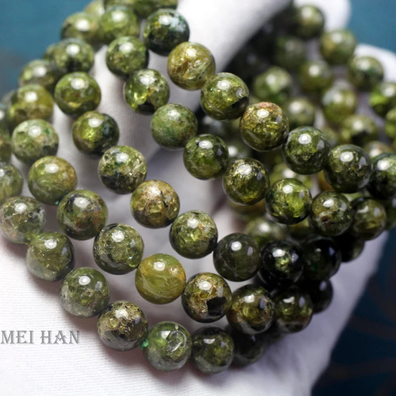 Meihan Natural A+ Peridot Round Smooth Bracelet Loose Beads For Jewelry Making DIY Design