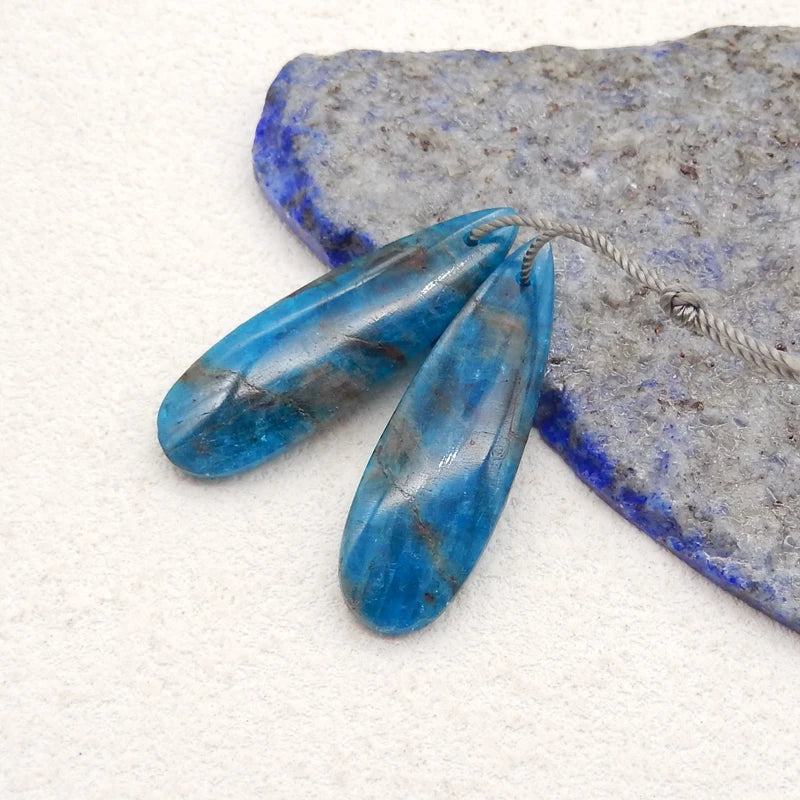 Brincos de gota de água de cristal de apatita azul natural para fazer joias, brincos de moda faça você mesmo, pedra semipreciosa 33x11x4mm 6g