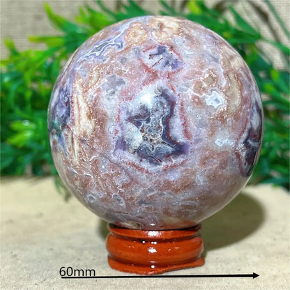 Esfera de Ágata de Flor Roxa Bola de Cristal Natural Drusa Mineral Pedras Preciosas Minerais Ornamentos Espirituais Decoração para Casa + Suporte