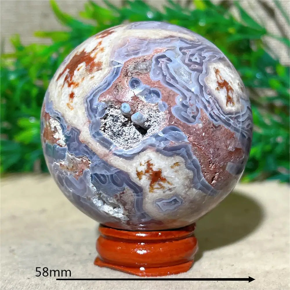 Esfera de Ágata de Flor Roxa Bola de Cristal Natural Drusa Mineral Pedras Preciosas Minerais Ornamentos Espirituais Decoração para Casa + Suporte