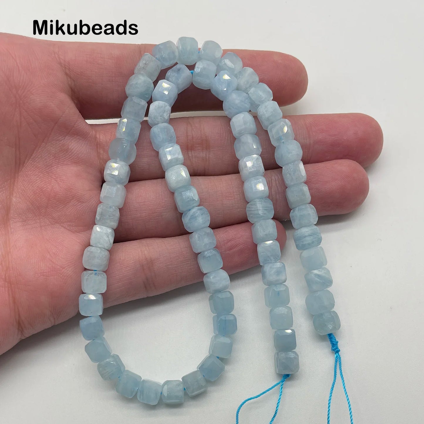 Wholesale Natural 8mm Aquamarine Faceted Square Loose Beads For Jewelry Making DIY Bracelets Necklace Mikubeads