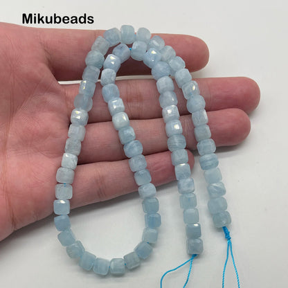 Wholesale Natural 8mm Aquamarine Faceted Square Loose Beads For Jewelry Making DIY Bracelets Necklace Mikubeads