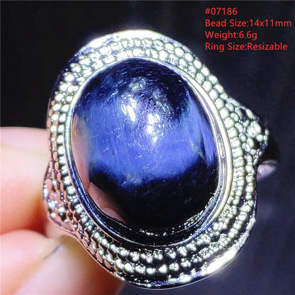 Natural Blue Pietersite Oval Adjustable Ring Women Jewelry Chatoyant Beads Namibia Jewelry Yellow Petersite Stone AAAAA