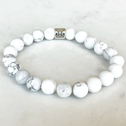 MG1661 Gemini Zodiac Womens Bracelet 8 MM Howlite White Turquoise Energy Wrist Mala Natural Handmade Gemstone Jewelry