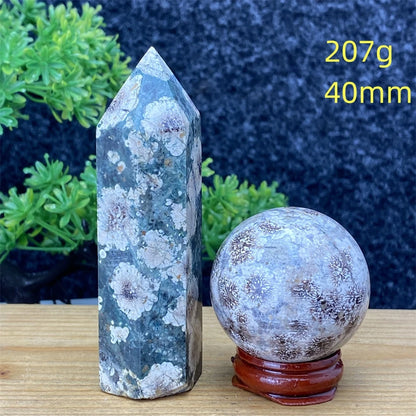 1pcNatural Green Cherry Blossom Stone Agate Gem Energy Sphere Healing Reiki Crystal Ball Garden Aquarium Home Decor Holiday Gift