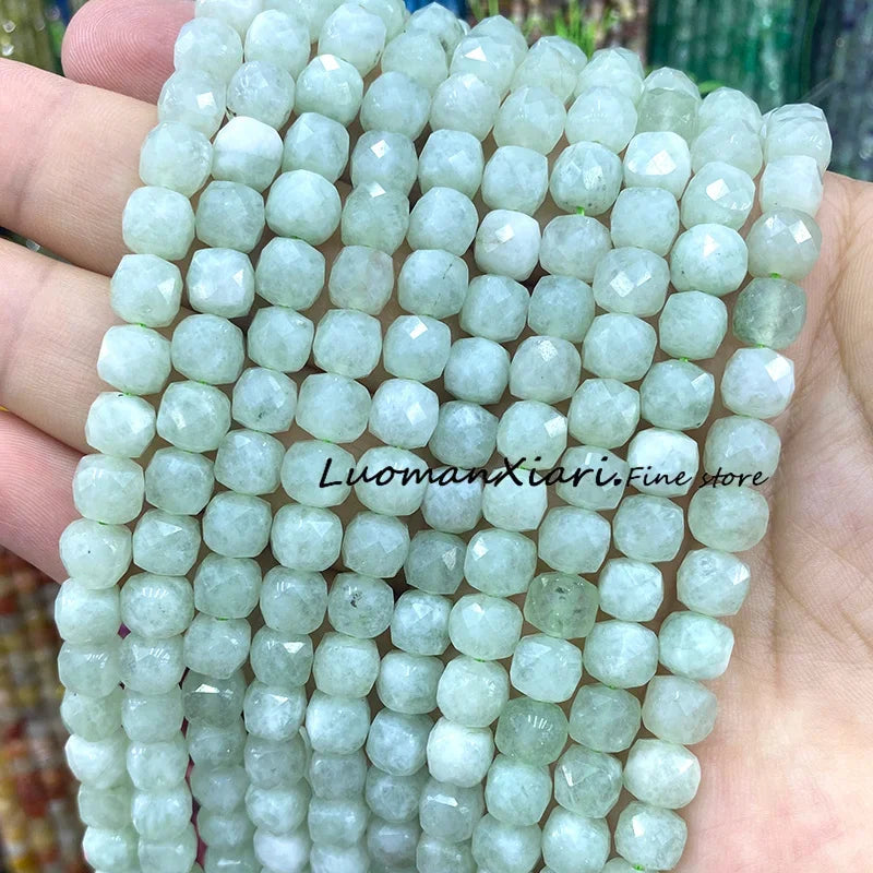 7-8MM Square Aquamarine Chalcedony Natural Stone Loose Cube Spacer Beads for Jewelry Making Diy Bracelet Charms Accessories