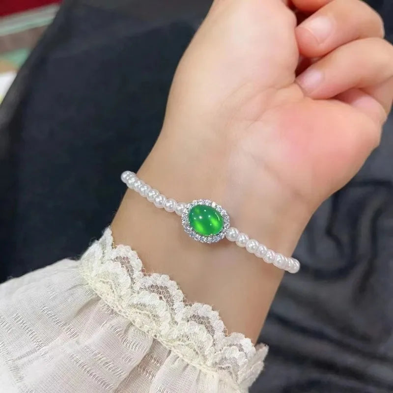 Pulsera de cuentas de concha de agua dulce, ágata crisoprasa y hilo de perlas