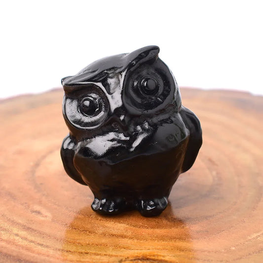 1PC Natural Crystal Carved Rose Quartz Owl Obsidian Animals Figurine Stone Crafts Small Decoration Home Decor