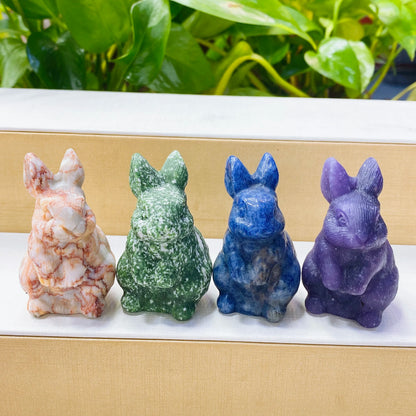 Amethyst, Quartz & Agate Rabbit Carving – Healing Gem Décor