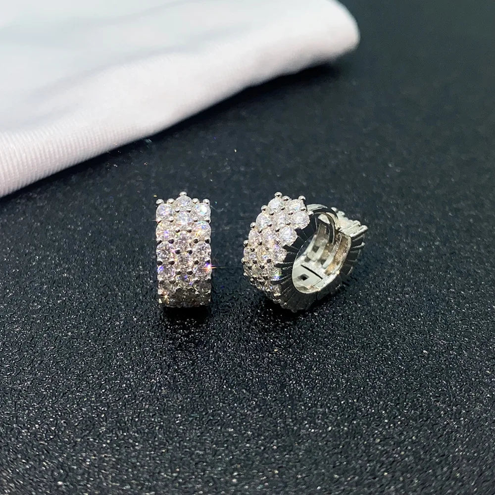 Pendientes de moissanita de 3 filas para mujer, con diamantes de imitación, probador de diamantes, joyería de hip hop, envío gratis