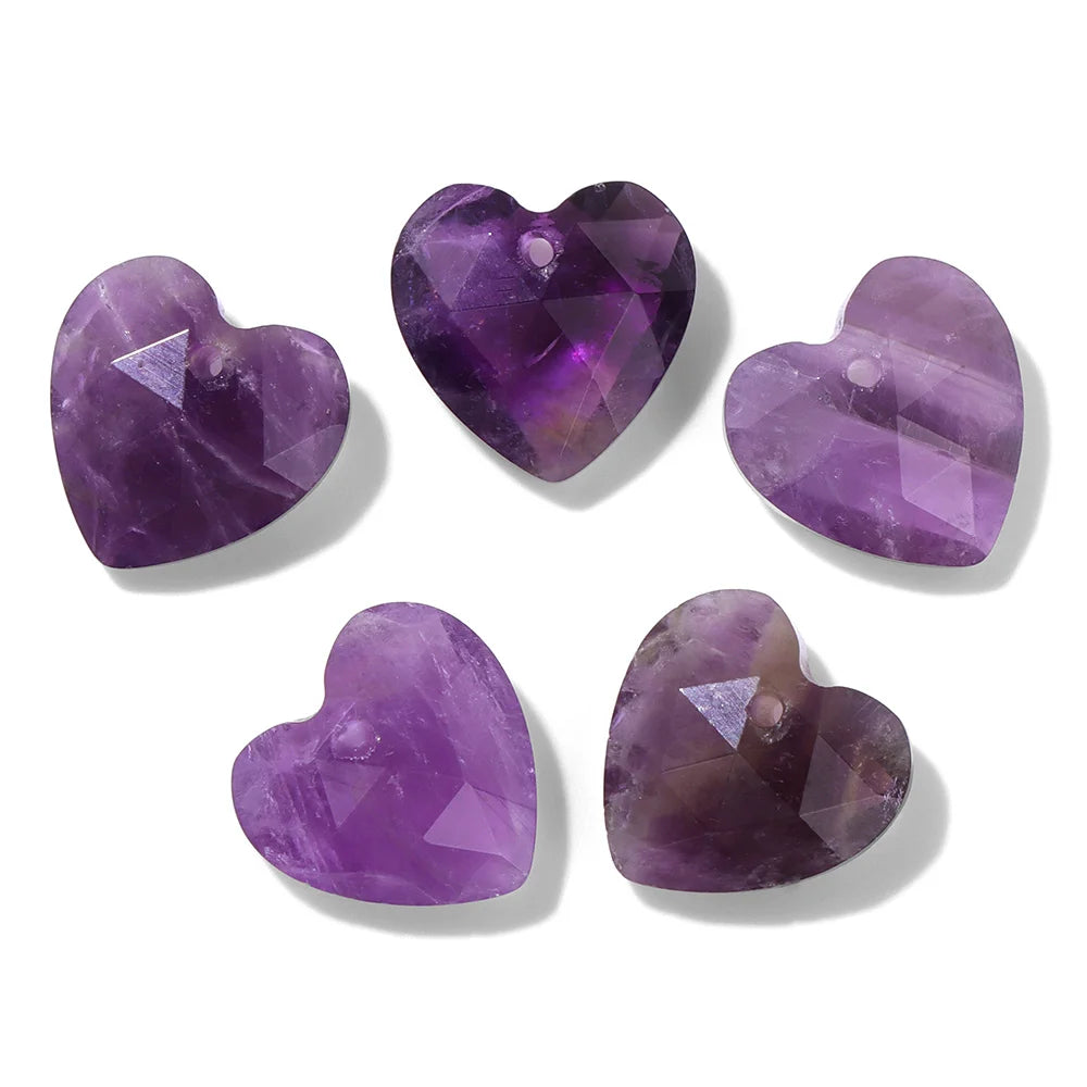 12-13mm Natural Faceted Heart Shape Stone Pendants Bead Agates Amethysts Opal Pendant for Making Necklace Bracelet Earrings 2Pcs