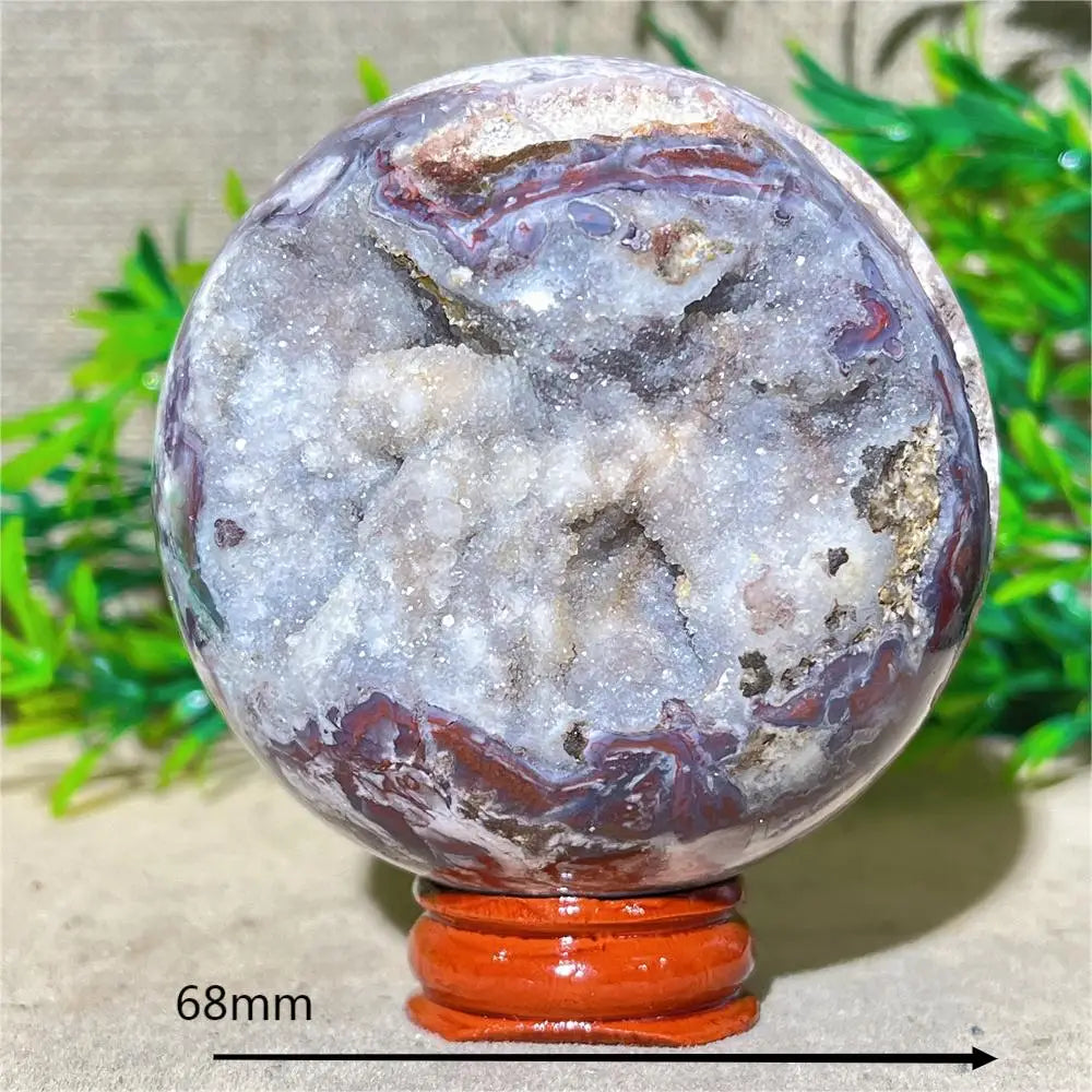 Esfera de Ágata de Flor Roxa Bola de Cristal Natural Drusa Mineral Pedras Preciosas Minerais Ornamentos Espirituais Decoração para Casa + Suporte