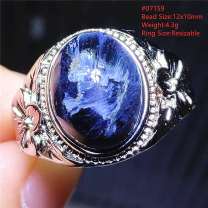 Natural Blue Pietersite Adjustable Ring Women Petersite Chatoyant Beads Namibia Fashion Jewelry Cat Eye Ring AAAAA