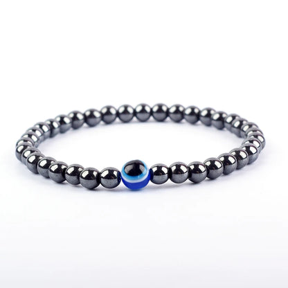 Blue Evil Eye Polished Black Onyx Bracelet Men Women 6mm Bead Obisidian Hematite Resin Jewelry Pink Reiki Healing Bulk Wholesale