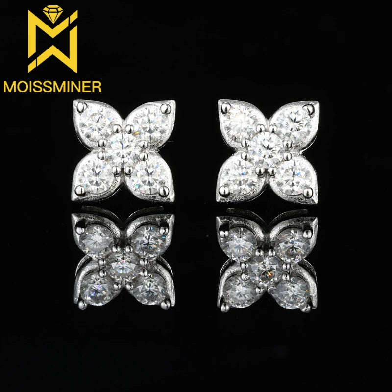 7mm S925 Silver Moissanite Diamond Clover Earrings Iced Out For Men Women Hip Hop Jewelry Pass Diamonds Tester With GRA Free Shi