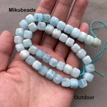 Wholesale Natural 8mm Aquamarine Faceted Square Loose Beads For Jewelry Making DIY Bracelets Necklace Mikubeads