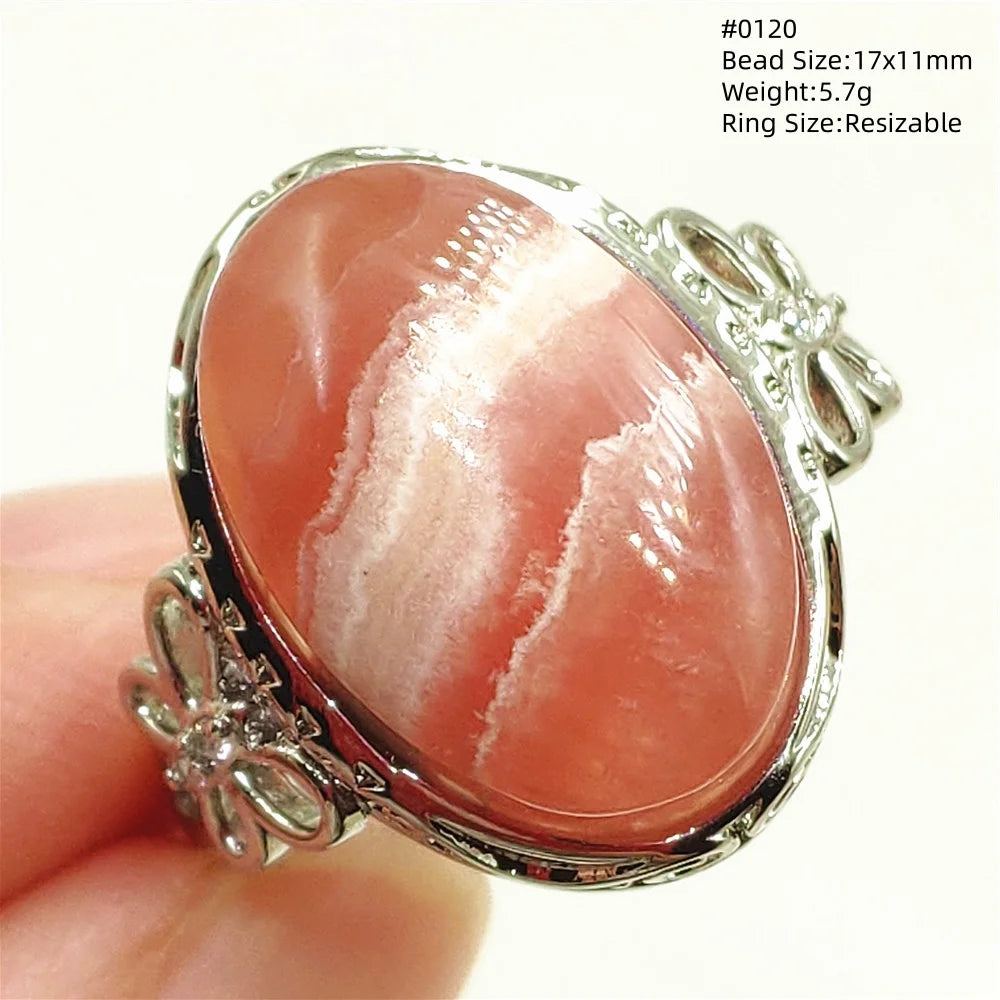 Natural Rose Rhodochrosite Ring Adjustable Ring Jewelry Woman Men Love Red Rhodochrosite Bead Healing Stone AAAAAA