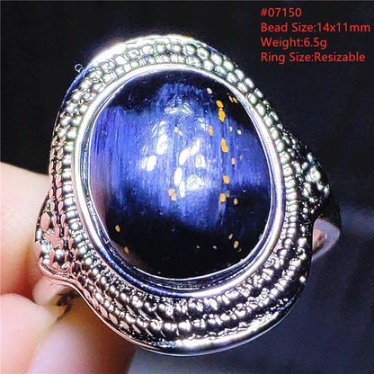 Natural Blue Pietersite Adjustable Ring Women Petersite Chatoyant Beads Namibia Fashion Jewelry Cat Eye Ring AAAAA