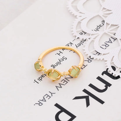 LAMOON Natrual Prehnite Ring For Women 925 Sterling Silver Gold Plated Fine Jewelry Vintage Palace Style Dropshipping