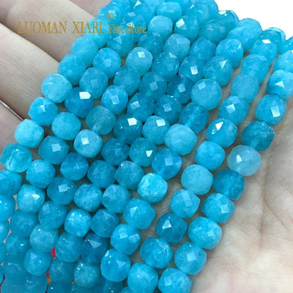 7-8MM Square Aquamarine Chalcedony Natural Stone Loose Cube Spacer Beads for Jewelry Making Diy Bracelet Charms Accessories