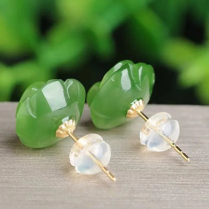 Pendientes de plata 925 con forma de rosa de jade verde natural, abalorios, joyería, accesorios de moda, amuleto tallado a mano para hombre y mujer, regalos