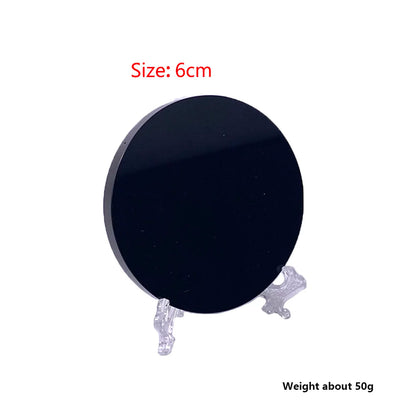 Natural Crystal Obsidian Divination Mirror Polished Round Plate Home Divination Witchcraft Fengshui Decor Gifts with Stand