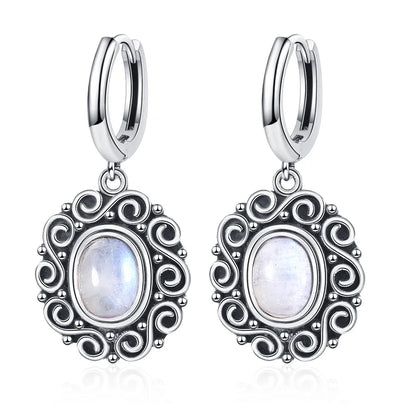 925 Sterling Silver Moonstone Drop Earrings for Women Oval Amethyst Charoite Earring Party Wedding Gift Jewelry Blue Sandstone