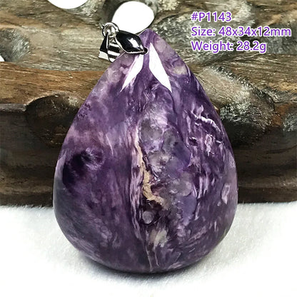 Colgante de collar de charoita morada natural de primera calidad, joyería para mujeres, hombres, regalo de suerte, cuentas de plata de cristal de belleza, piedra rusa AAAAA