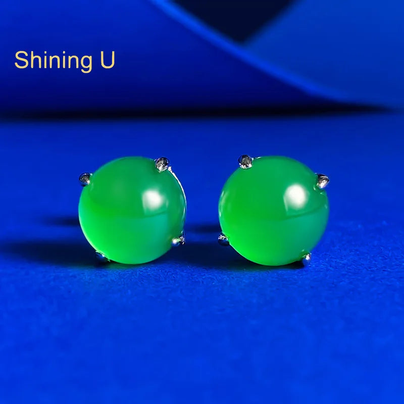 Shining U S925 Silver 6mm/8mm Simulated Chrysoprase Stud Earrings for Women New Chinese Style Fine Jewelry Gift