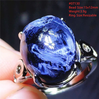 Natural Blue Pietersite Oval Adjustable Ring Women Jewelry Chatoyant Beads Namibia Jewelry Yellow Petersite Stone AAAAA