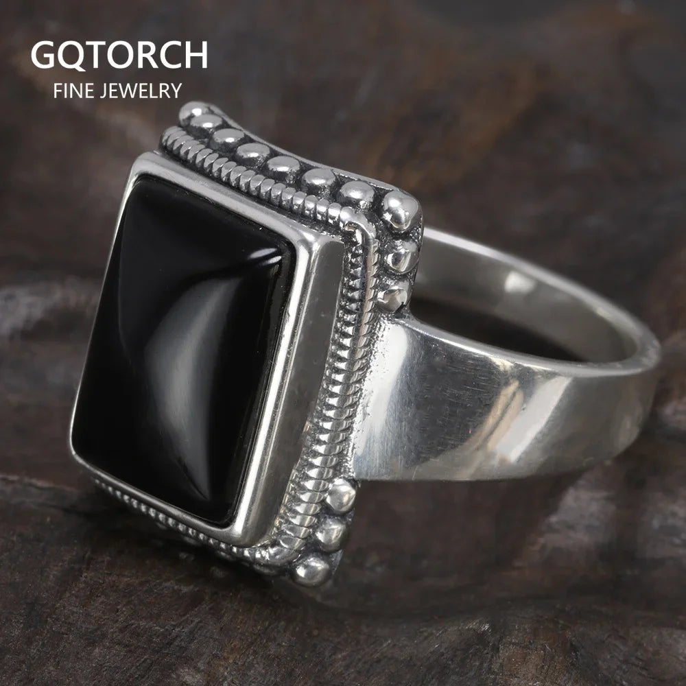 Solid 925 Sterling Silver Lucifer Rings with Black Onyx Natural Stone Handmade Statement Ring TV Show Jewelry