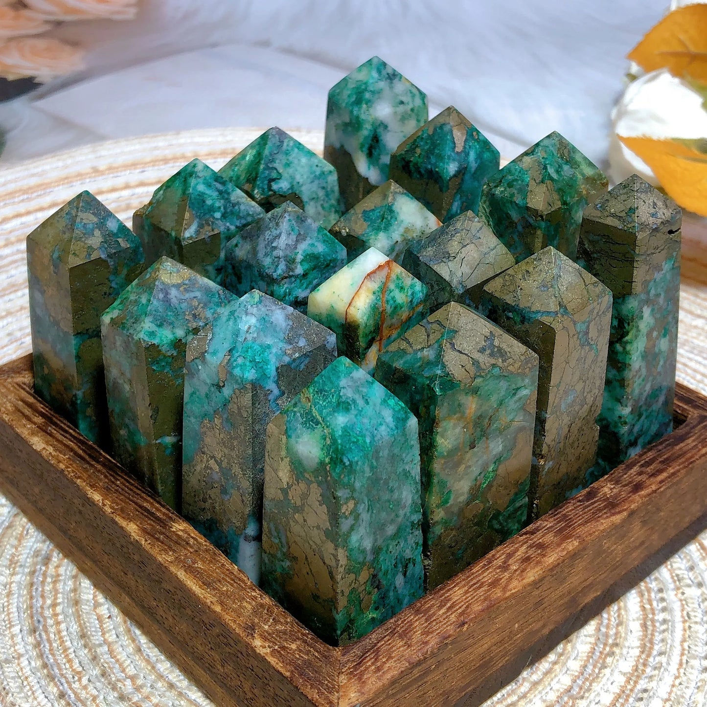 Natural Crystal Dioptase Tower Pyrite Healing Wholesale Gemstone Energy Polished Obelisk Precious Gift