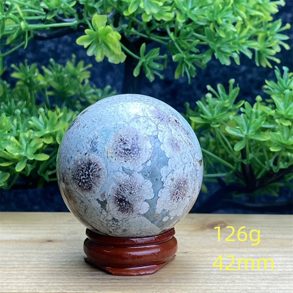 1pcNatural Green Cherry Blossom Stone Agate Gem Energy Sphere Healing Reiki Crystal Ball Garden Aquarium Home Decor Holiday Gift