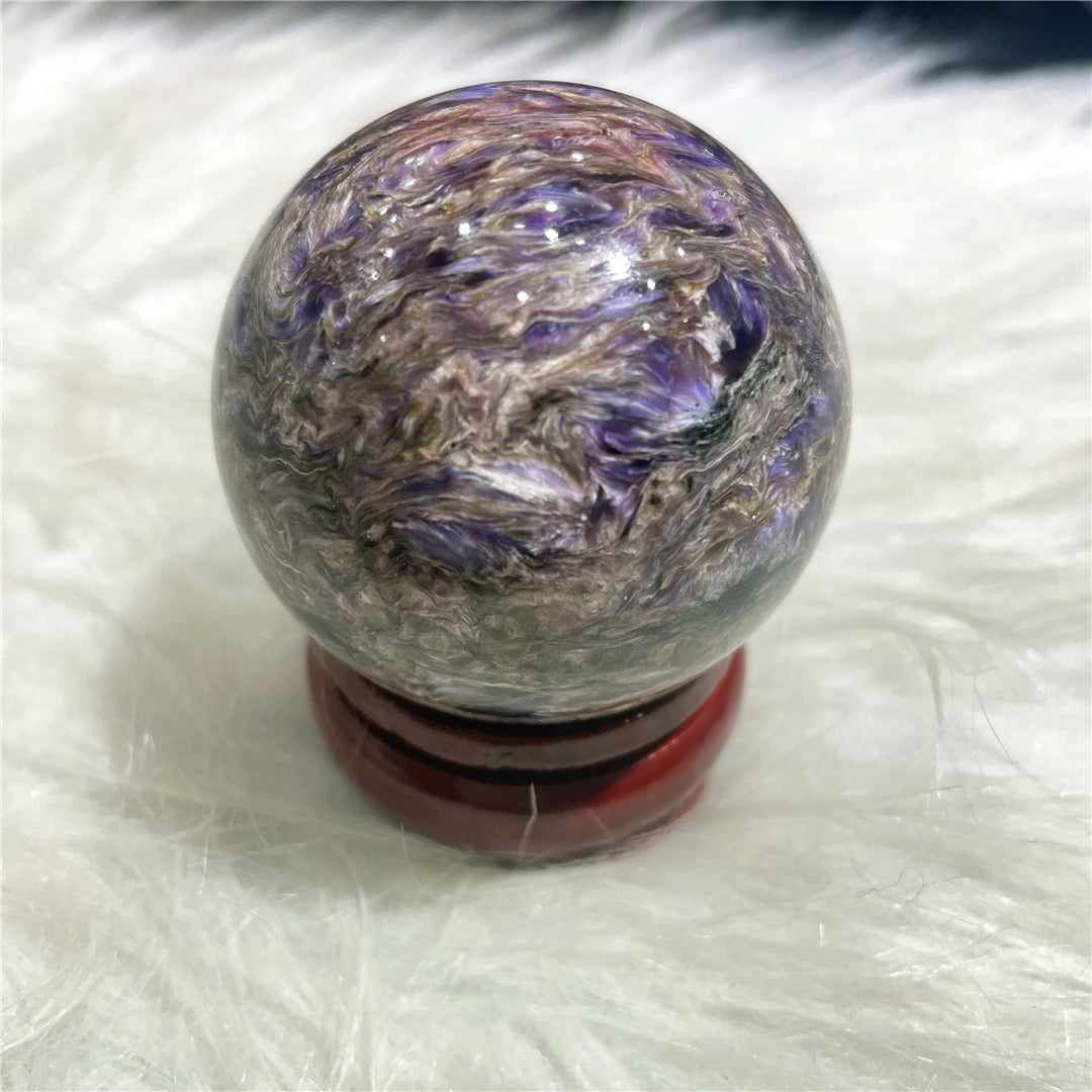 5.5cm Natural Gemstone Charoite Quartz Crystal Sphere Healing Chakras Mineral Ball Valuable Stone Indie Decor Desk Ornament