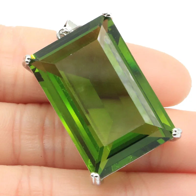 Buy 3 Get 1 Free 40x21mm Big Rectangle Gemstone Orange Spessartine Garnet Aquamarine Kunzite Peridot Women Silver Pendant