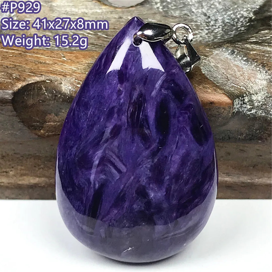 Colgante de collar de charoita morada natural de primera calidad, joyería para mujeres, hombres, regalo de suerte, cuentas de plata de cristal de belleza, piedra rusa AAAAA