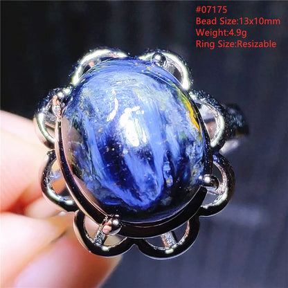 Natural Blue Pietersite Oval Adjustable Ring Women Jewelry Chatoyant Beads Namibia Jewelry Yellow Petersite Stone AAAAA