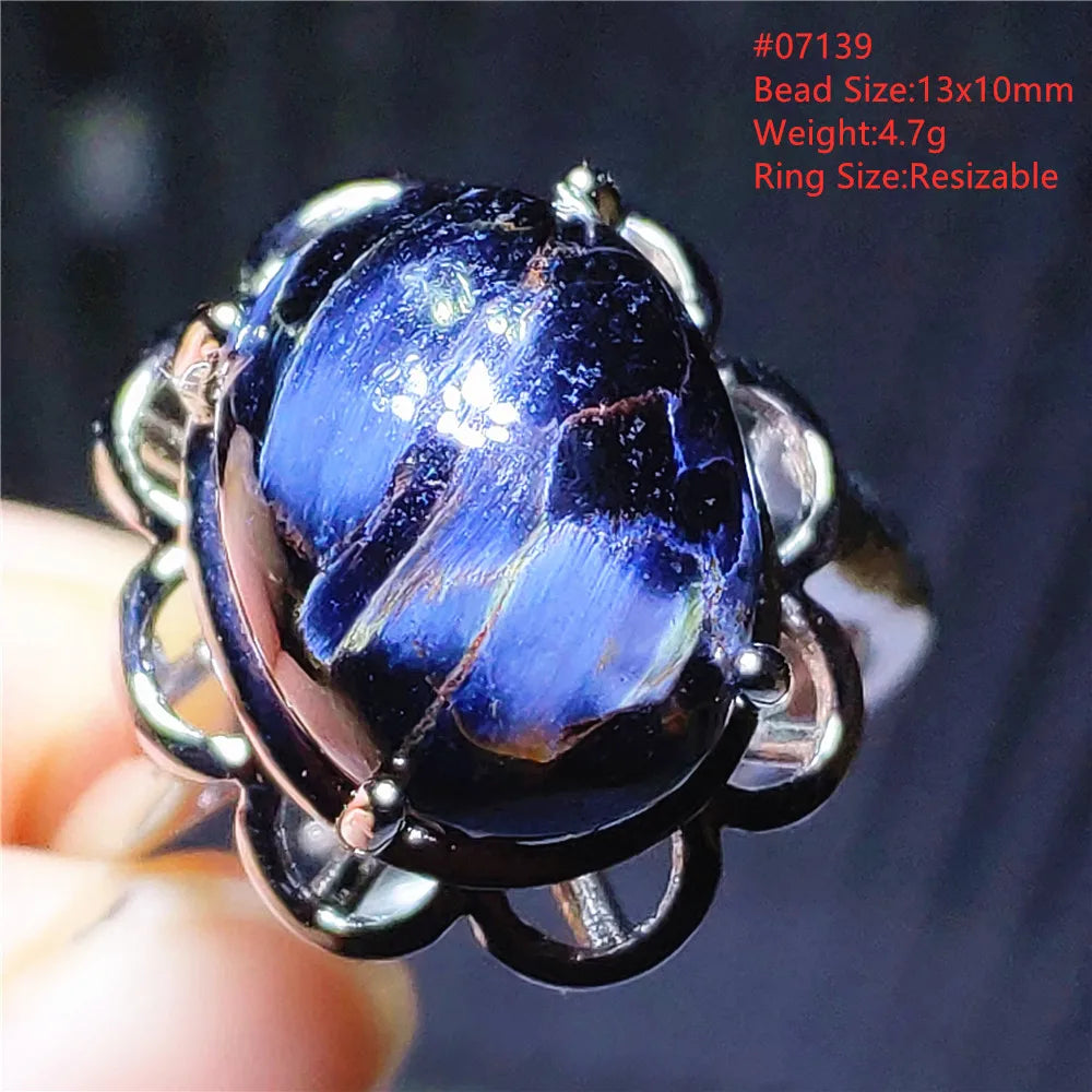 Natural Blue Pietersite Oval Adjustable Ring Women Jewelry Chatoyant Beads Namibia Jewelry Yellow Petersite Stone AAAAA