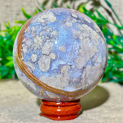 Esfera de Ágata de Flor Roxa Bola de Cristal Natural Drusa Mineral Pedras Preciosas Minerais Ornamentos Espirituais Decoração para Casa + Suporte