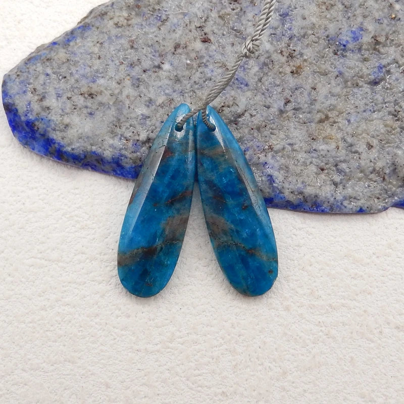 Brincos de gota de água de cristal de apatita azul natural para fazer joias, brincos de moda faça você mesmo, pedra semipreciosa 33x11x4mm 6g